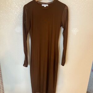 Elegant Long Sleeve Brown Dress